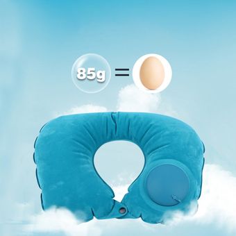 En forma de U empuje protable automático de tipo de almohada inflable resto del cuello del amortiguador de aire-Blue 