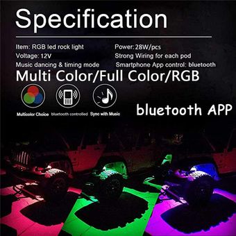128led Bluetooth Car RGB LED Rock Light Impermeable debajo d 