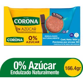 Chocolate Corona sin azucar plegadiza x 10 barras x 166.4 gr