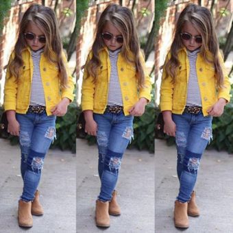 Niños Baby Girls Denim Jacket Button Abrigo Outerwear Tops 