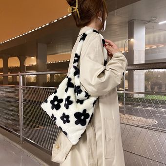 bolsa de hombro con estampa Bolso de felpa tipo leopardo para mujer 
