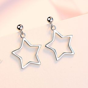 Silver Five Five Pointed Stars Exquisite Mini Long Earrings