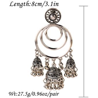 Oiquei New India Gypsy Jewelry Bohemia Big Bell Pendientes 