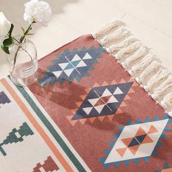 alfombra de cabecera Alfombra Retro de lino y algodón tejida a mano 