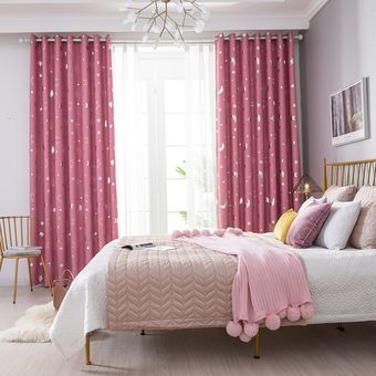 1PC impreso estrella de la luna de la ventana del apagón cortina para sala de estar dormitorio Ojal Ojal Top 4 colores-Pink 1PC impreso estrella de la luna de la ventana del apagón cortina para sala de estar dormitorio Ojal Ojal Top 4 colores-Pink