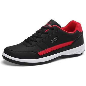 italiano transpirable calzado informal vulcanizados Black Red#Zapatillas deportivas de cuero para hombre antideslizante 