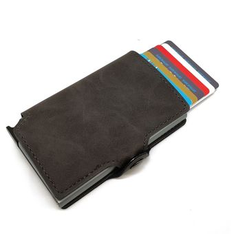 #Dark Brown HON Casekey Desinger billeteras para tarjetas Rfid finas de cuero para hombre billetera de Metal de aluminio para monedas con bolsillo trasero estuche protector para tarjetas de identificación 