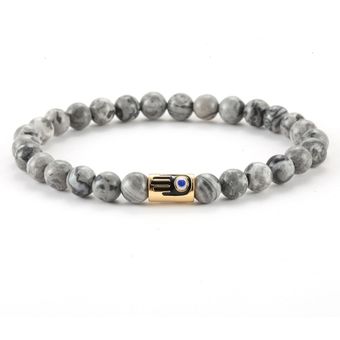 Pulsera Hombres 6 Mm Cuentas De Piedra Verde Natural De La 