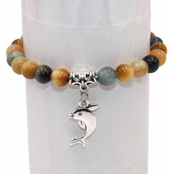 Pulsera Natural De Perlas De Delfín Ojo De Tigre Ágata Bola Pulsera Natural De Perlas De Delfín Ojo De Tigre Ágata Bola