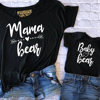 Pareja Camiseta Mujer Madre Bebé Niño Oso Camisa Familiar 