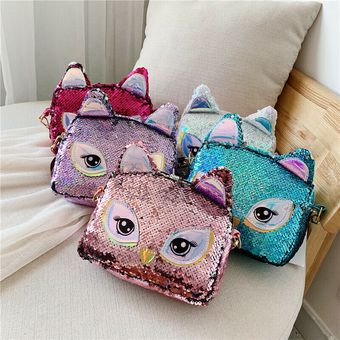 #E mujeres de la moda gato lentejuelas bolso de hombro de cuero bolso de mano Satchel mensajero de Mini Cruz cuerpo 