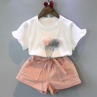 Ropa de impresión flor camiseta bowknot shorts set toddler 