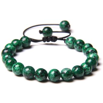 Pulsera Tejida De Perlas Naturales Verdes Pulsera De Jade 