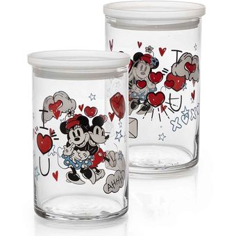 Juego 2 Contenedores de Vidrio con Tapa 950 ml Minnie and Mickey