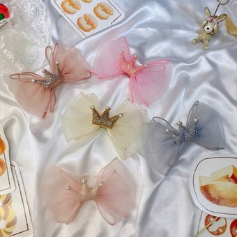 Tocado con horquillas para niños de moda coreana hermosa niña malla de princesa lazo corona Clip de pelo regalos accesorios para el pelo cumpleaños 