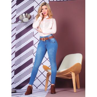 Jean 319 Tiro Medio Outfit Para Mujer Azul Claro