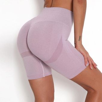 #Purple Pantalones cortos deportivos de realce sin costuras para mujer,ropa de gimnasio de cintura alta para correr y hacer Yoga 