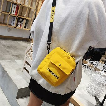 #Yellow bandolera con cremallera de lona Color puro Bolso de hombro de estilo universitario para mujer bolsa para teléfono móvil sencilla 