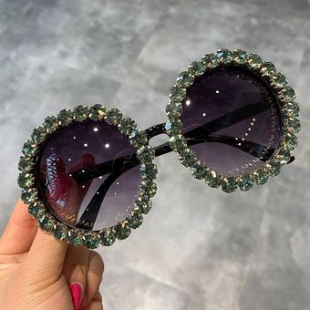 redondas a la moda Gafas de sol con logotipo personalizado para mujer de lujo gran oferta ostentosas con diamantes lentes de sol femeninos de marca privada 