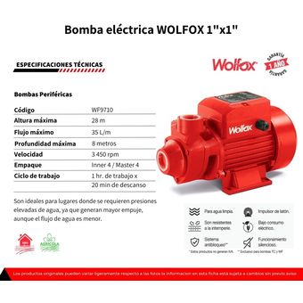 Bomba WOLFOX 0.5 Hp Regulador de presion WETPRESS takima 