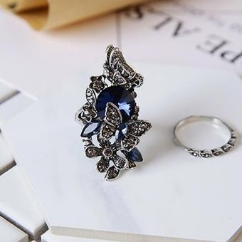 regalos-10-Blue fiesta y joyería para boda dedo nudillo geométricas circonia Anillos de mariposa de cristal bohemio Vintage para mujer estrellas hojas 