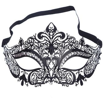 Macka con diamantes de imitación #Black máscara de ojo de fiesta Máscara veneciana metálica de 2 colores bonita máscara de lujo de la mascarada 