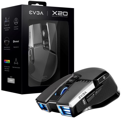 Mouse Gaming EVGA X20 Inalambrico Optico Bluetooth/USB-A Gris