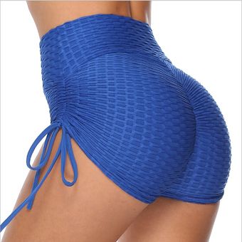 #Blue Pantalones cortos deportivos para mujer,shorts de Yoga,informales,jacquard,con lazo,para ver 