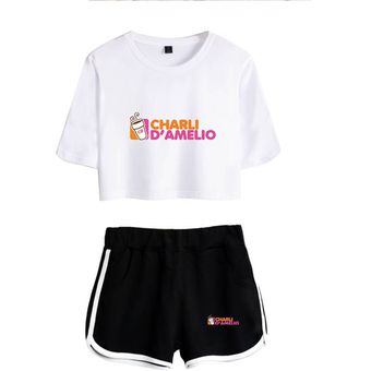 Huacaiyu Charli D'Amelio T-Shirts y Pantalones Cortos Deportivos Sets para Mujer Hype House Camisetas y Pantalones Conjuntos Deportivos para Niñas XS-XXL 