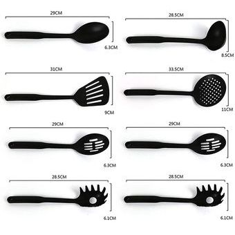 Set De Utensilios Para Cocina X12 Unidades Calidad Suprema Negro