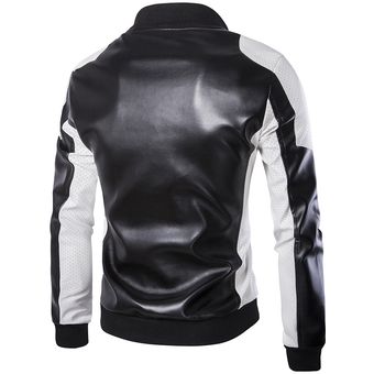 Chaqueta De Cuero Para Hombre Slim Faux Fur Motorcycle-Negro 