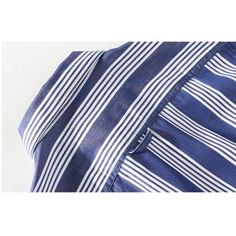 Camisas Algodón Rayas Manga Larga para Hombre-Azul 