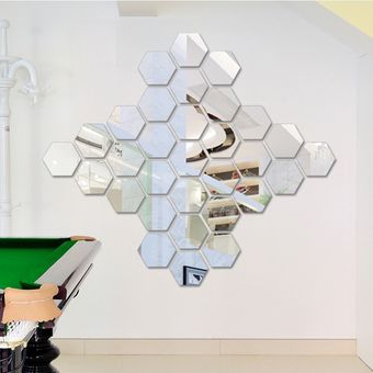 Juego de pegatinas de pared de espejo hexagonal 3D de 12 piezas 