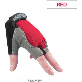 Accesorios de bicicleta guantes sin dedos antideslizantes  Fitness gimnasio guantes al aire libre deporte ciclismo Skateboard Honda pesca Camping DJL（#Red） 