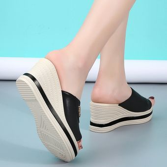 Zapatillas de mujer verano casual pendiente con fondo plano-Negro 