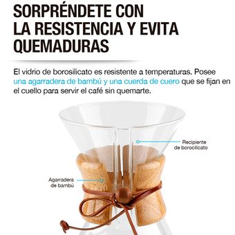 Cafetera Chemex De Vidrio Borosilicato 800ml C/filtro Acero