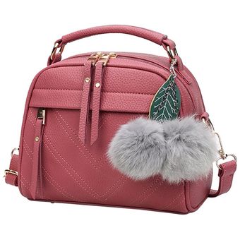 Bolso de mano de cuero PU para mujer y niña bolso de fiesta Crossby bandoleras femeninas bolsos de mensajero con borla con bola #C Pink 