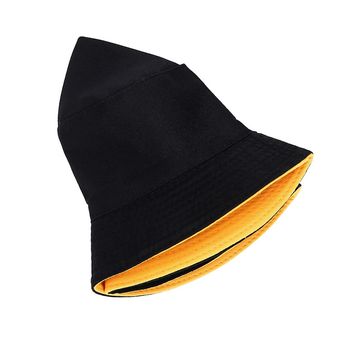 #Single-sided black sombrero con forma de cubo para mujer de los hombres de moda de verano de las niñas de doble cara de Bob sol sombrero mujer sombrero Panamá Hip Hop K Pop Bob pesca sombrero Gorro 