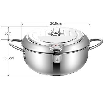 Style Deep Frying Pot Thermometer Tempura Fryer Pan Temperature Control Fried Chicken Pot Cooking Tools Kitchen Utensil #20CM 