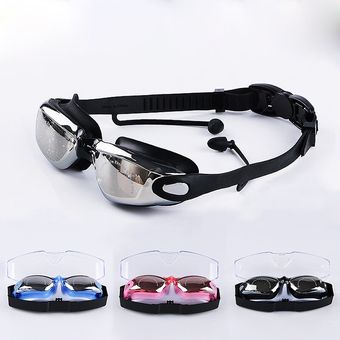 para piscina con tapones para los oídos vista panorámica protección UV sin fugas CMG786 Gafas de natación antiniebla para adultos 
