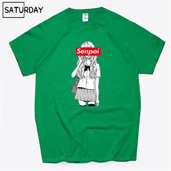 Camiseta Senpai Chica de Anime de algodón con estampado negro para hombre camiseta de Manga corta para mujer Camiseta de algodón ropa Unisex T74a red 