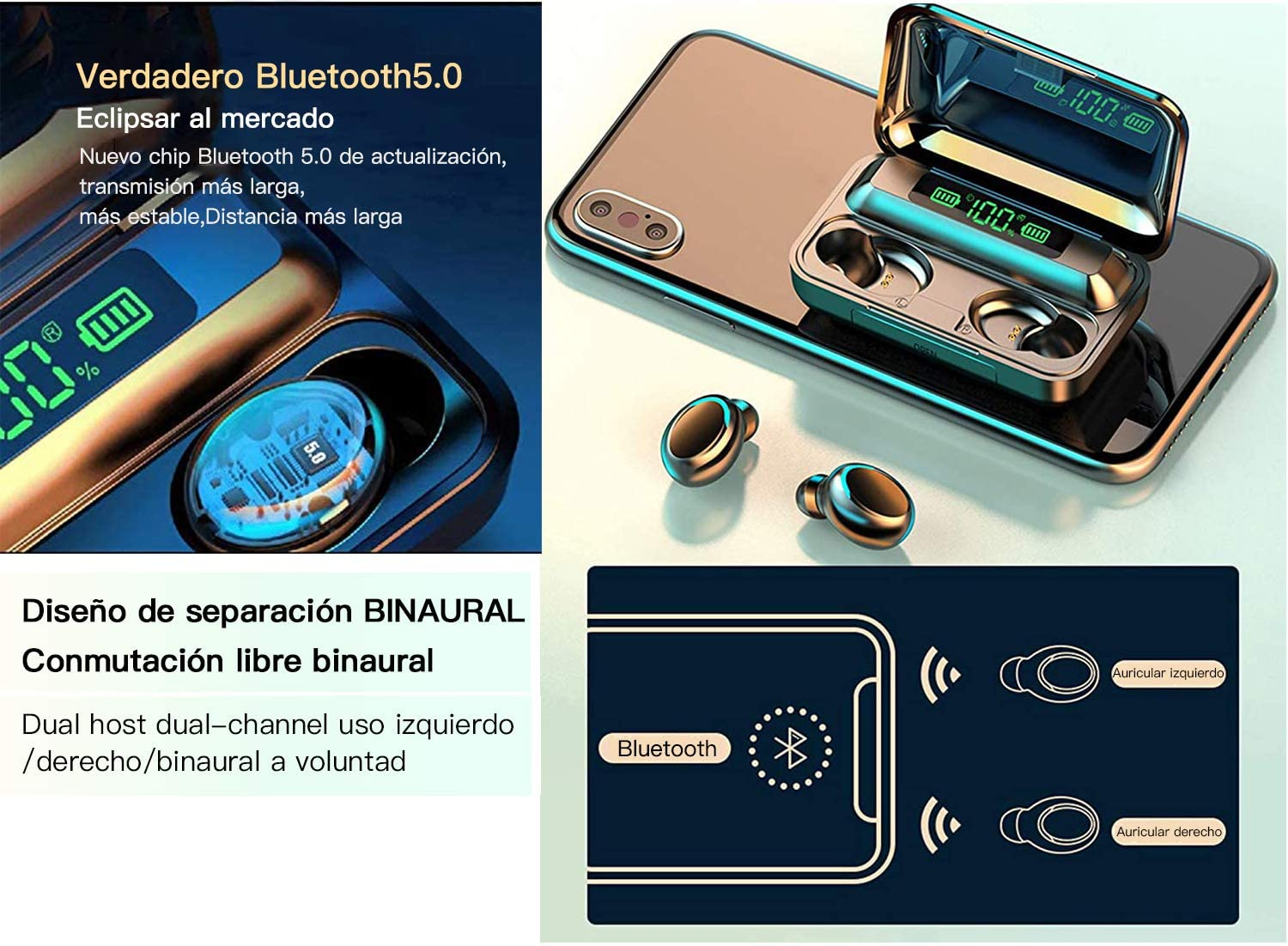 Audífonos Bluetooth Touch Inalámbrica Contra Agua c Microfono