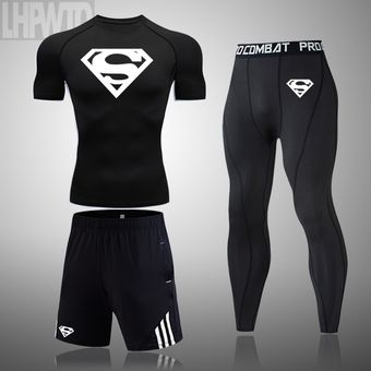 #3-PC set Camiseta de secado rápido para hombre pantalones cortos de entrenamiento para gimnasio y baloncesto 