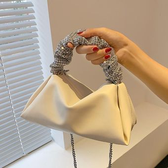 bolsa de mano de cue Bolso de mano plisado con diamantes para mujer 