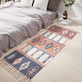 alfombra de cabecera Alfombra Retro de lino y algodón tejida a mano 