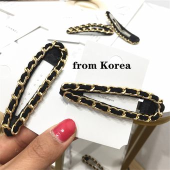 Pasadores de cadena de Metal de encaje negro para mujeres adultas horquillas para el cabello horquillas para el pelo con lazo moda coreana ropa para la cabeza para chicas Accessories AS W20 1 pair 