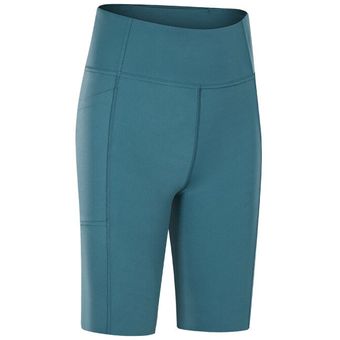 #Dark Peacock Blue Sudor vida gimnasio simple Fitness deporte pantalones cortos de bolsillo mujere 