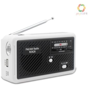 RD626 FM AM Radio digital de doble banda Banco de energía 1000mAh Batería recargable Manivela solar Emergencia LED Linterna Sirena Micro USB Carga 