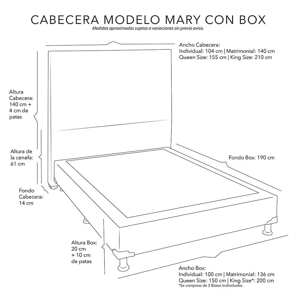 Cabecera Individual Dicasa Mary Beige Claro + Box CZD