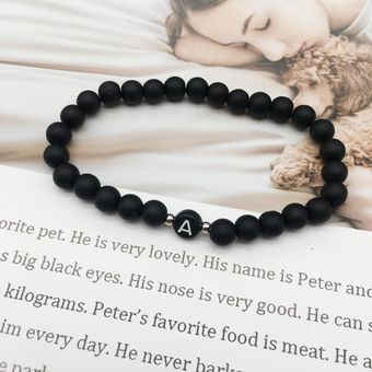 Pulsera De Pareja De 6 Mm De Cuentas De Piedra Negra Mate De 